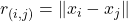 r_{( i,j ) } = \| x_i - x_j \|