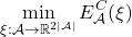 \begin{equation*} \min_{\mathcal{\xi}:\mathcal{A} \rightarrow  \mathbb{R}^{2|\mathcal{A}|}} E^C_{\mathcal{A}}(\xi) \end{equation}